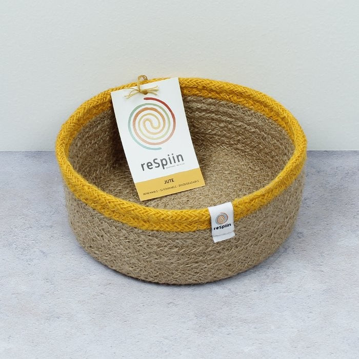 Jute Small Shallow Basket - Natural/Yellow