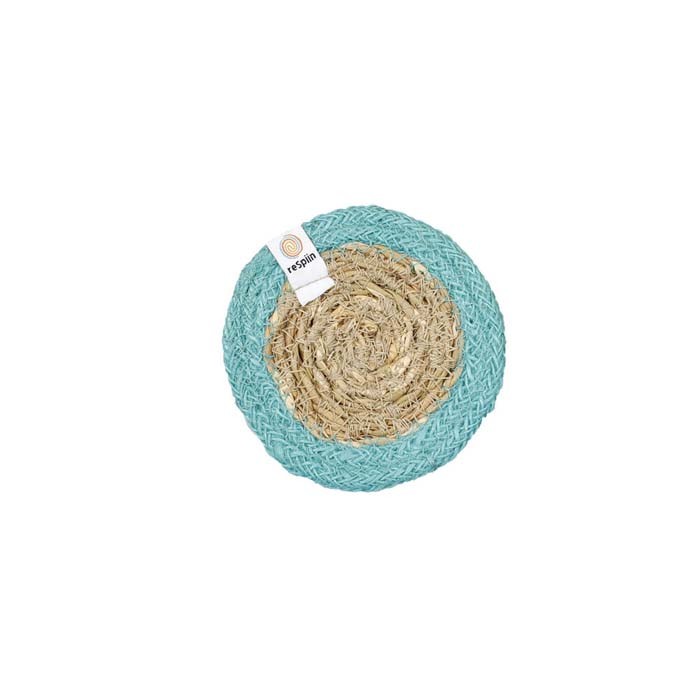 Seagrass & Jute Coaster - Natural/Turquoise