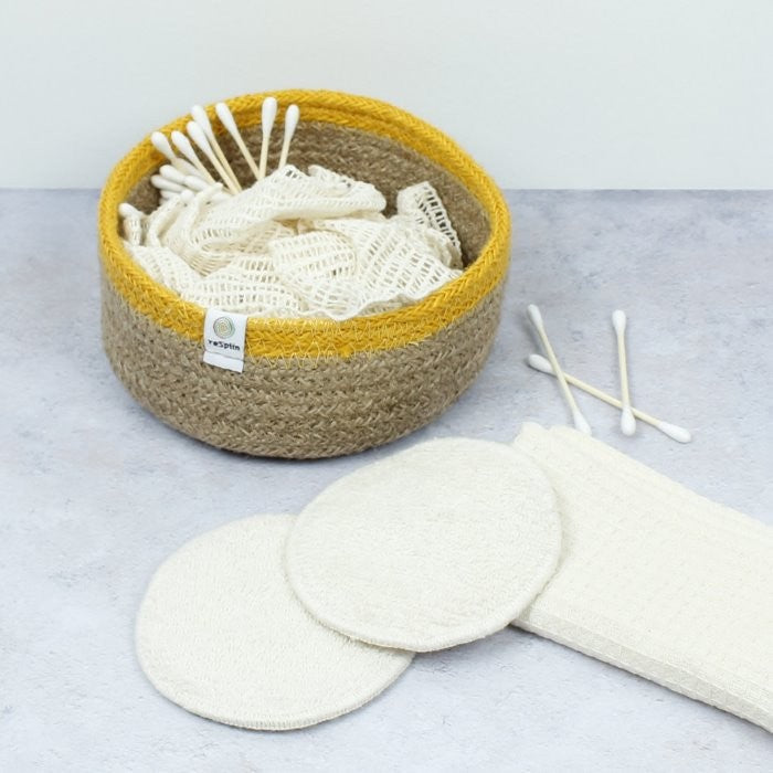 Jute Small Shallow Basket - Natural/Yellow