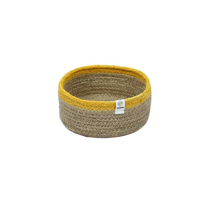 Jute Small Shallow Basket - Natural/Yellow