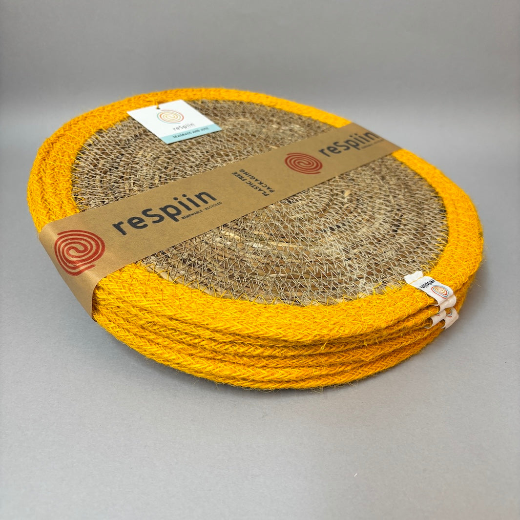 Set of 6 Seagrass & Jute Tablemats - Natural/Yellow