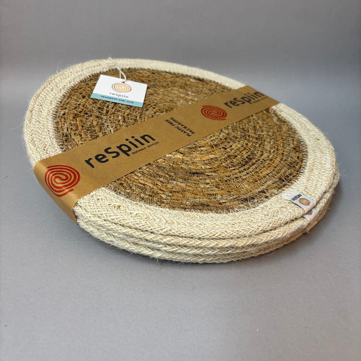 Set of 6 Seagrass & Jute Tablemats - Natural/White