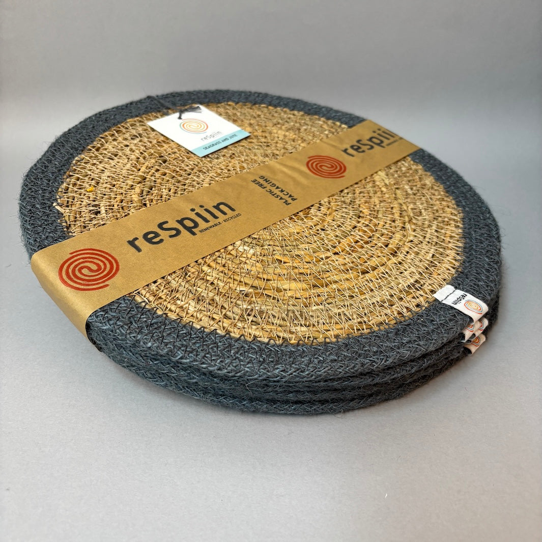 Set of 6 Seagrass & Jute Tablemats - Natural/Grey