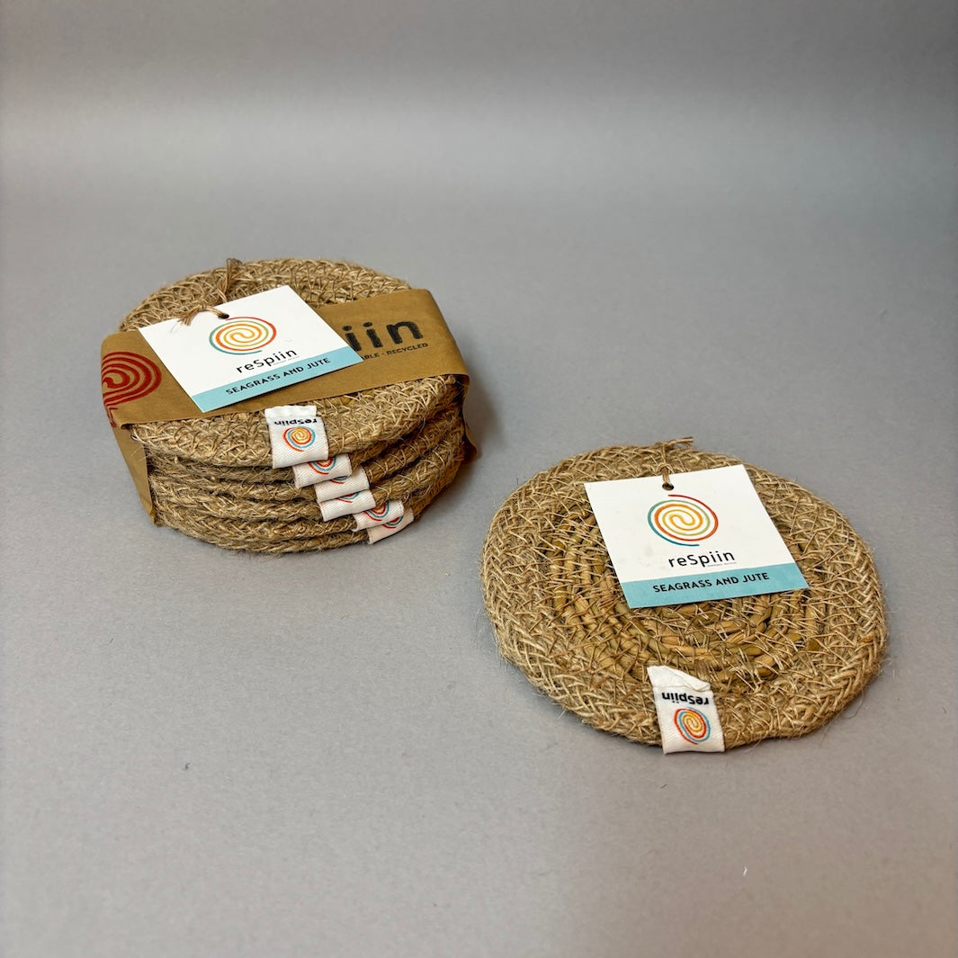Set of 6 Seagrass & Jute Coasters - Natural/Natural