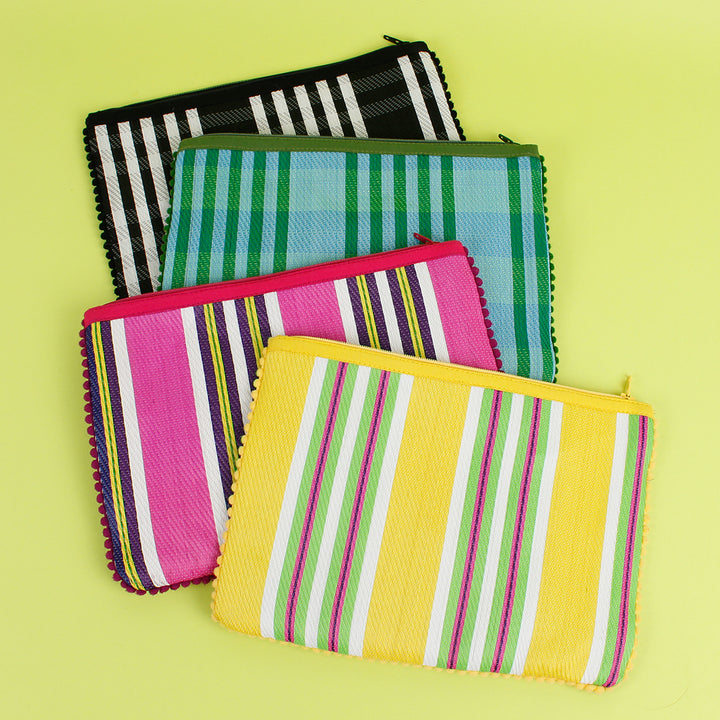 Recycled Woven Pom Pom Pouch - Beach