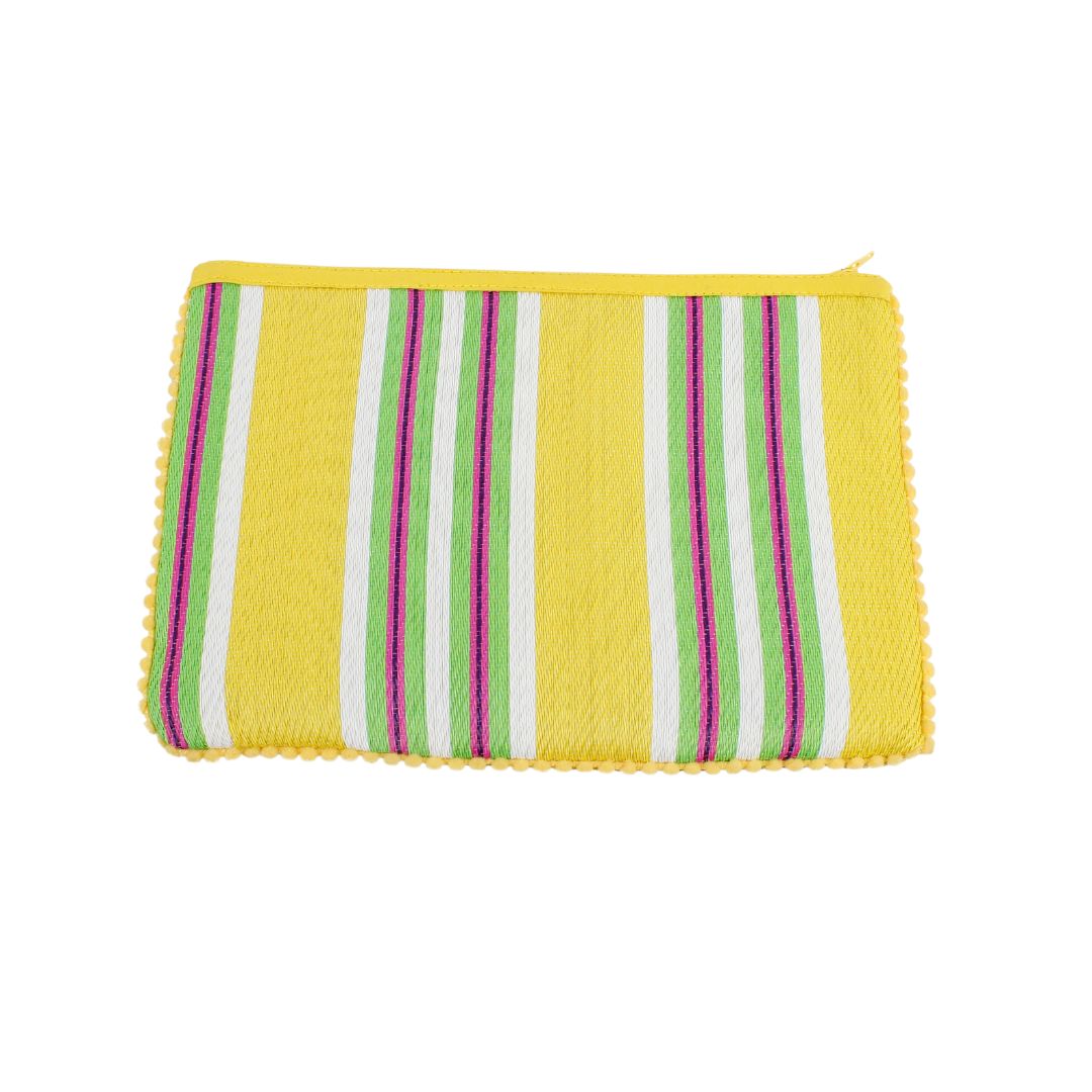 Recycled Woven Pom Pom Pouch - Beach