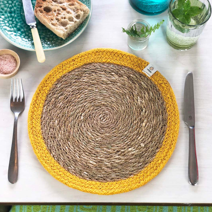 Set of 6 Seagrass & Jute Tablemats - Rainbow