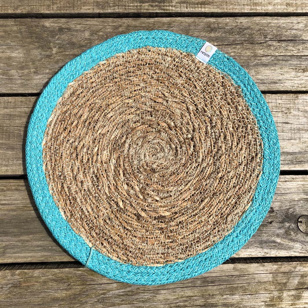 Seagrass & Jute Tablemat - Natural/Turquoise