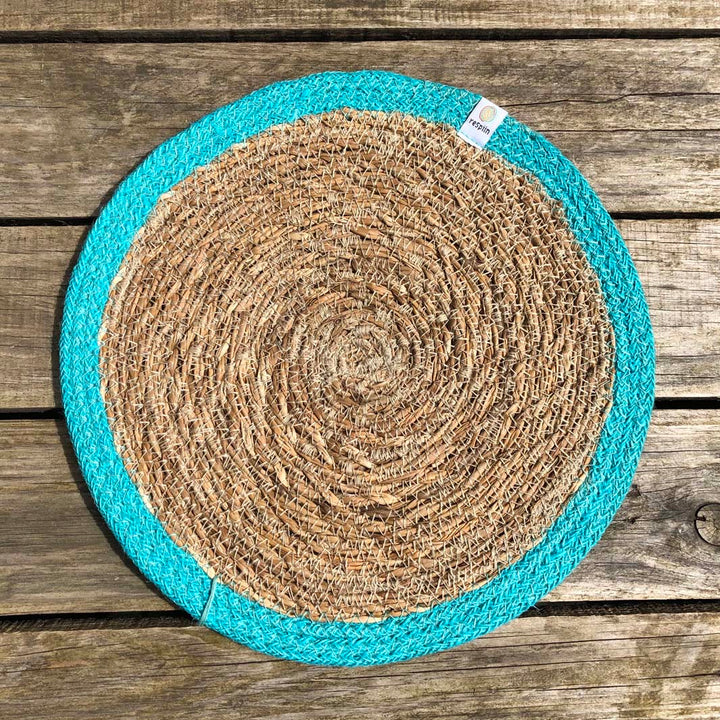Seagrass & Jute Tablemat - Natural/Turquoise