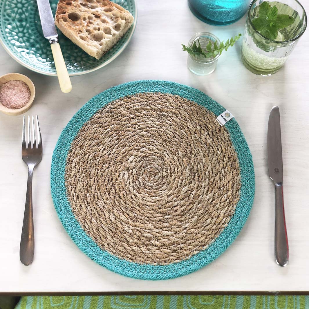 Seagrass & Jute Tablemat - Natural/Turquoise