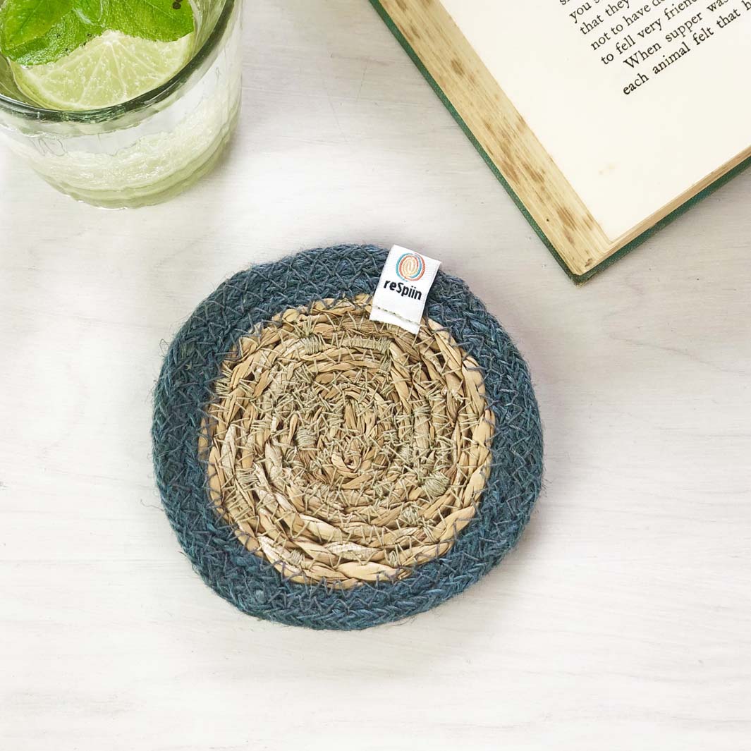 Set of 6 Seagrass & Jute Coasters - Naturals