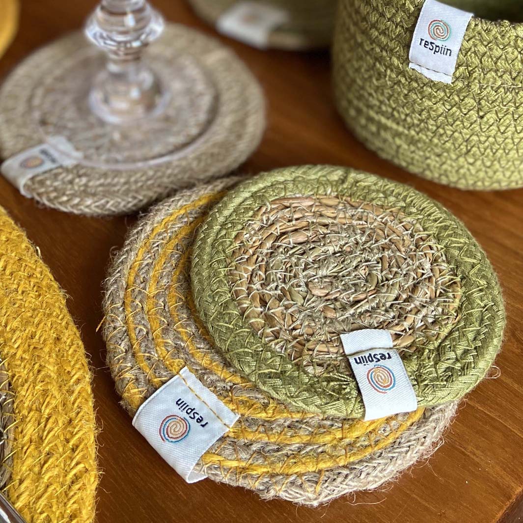 Seagrass & Jute Coaster - Natural/Green