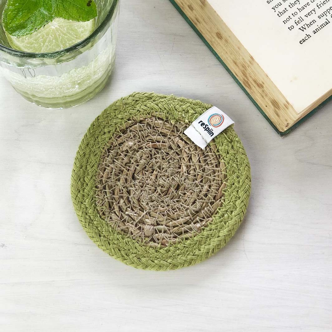 Set of 6 Seagrass & Jute Coasters - Rainbow