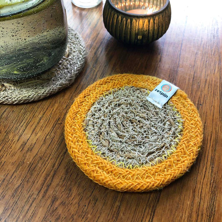 Seagrass & Jute Coaster - Natural/Yellow