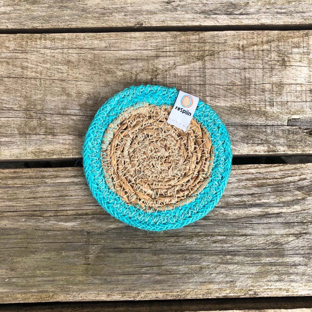 Seagrass & Jute Coaster - Natural/Turquoise