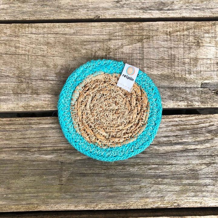 Seagrass & Jute Coaster - Natural/Turquoise
