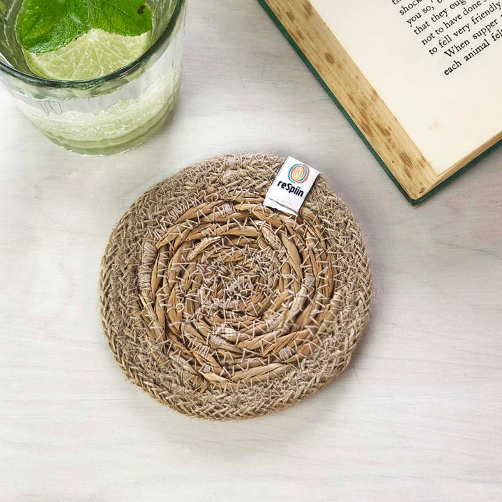 Set of 6 Seagrass & Jute Coasters - Naturals