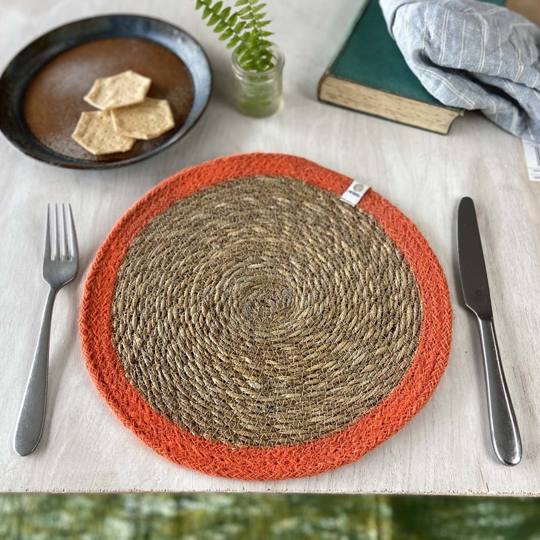 Set of 6 Seagrass & Jute Tablemats - Rainbow