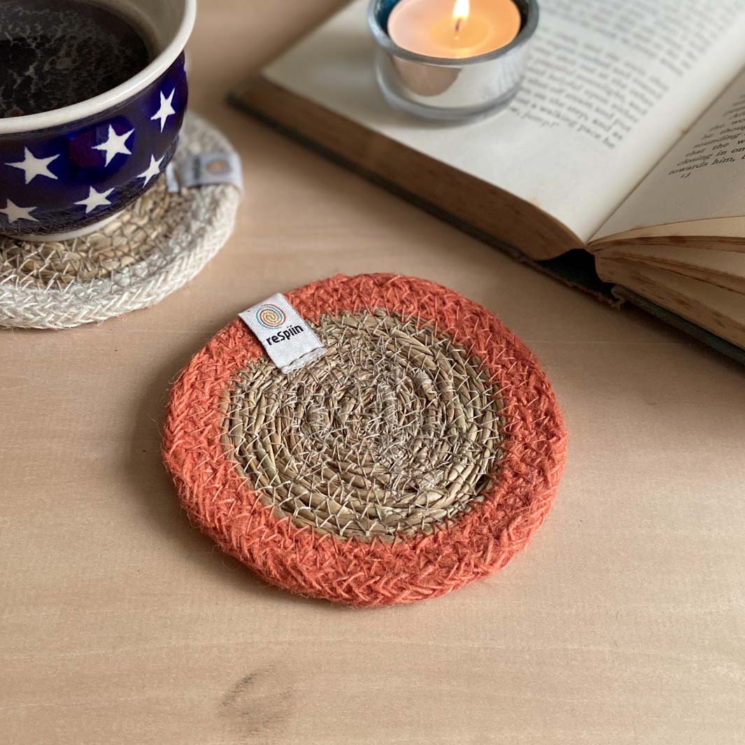 Set of 6 Seagrass & Jute Coasters - Brights