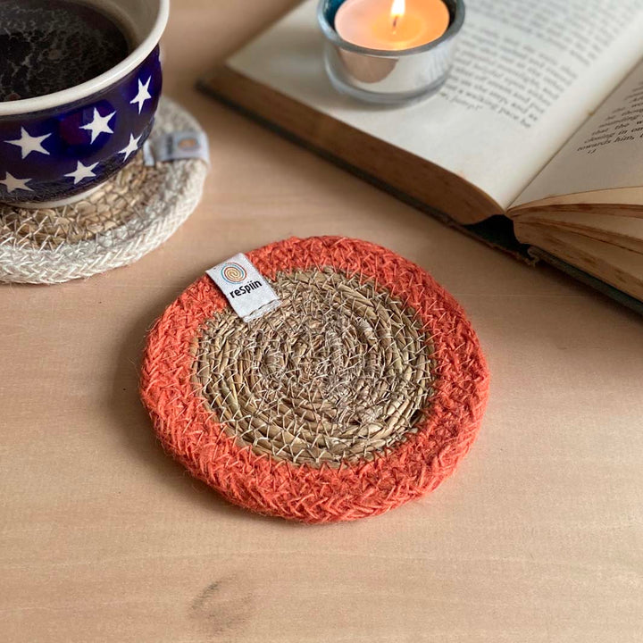 Set of 6 Seagrass & Jute Coasters - Brights