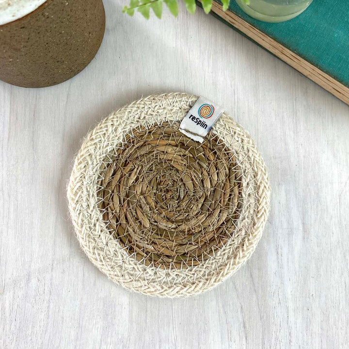 Set of 6 Seagrass & Jute Coasters - Naturals