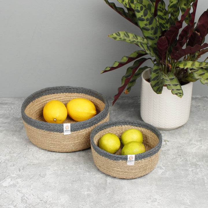 Jute Shallow Basket Set of 2 - Natural/Grey