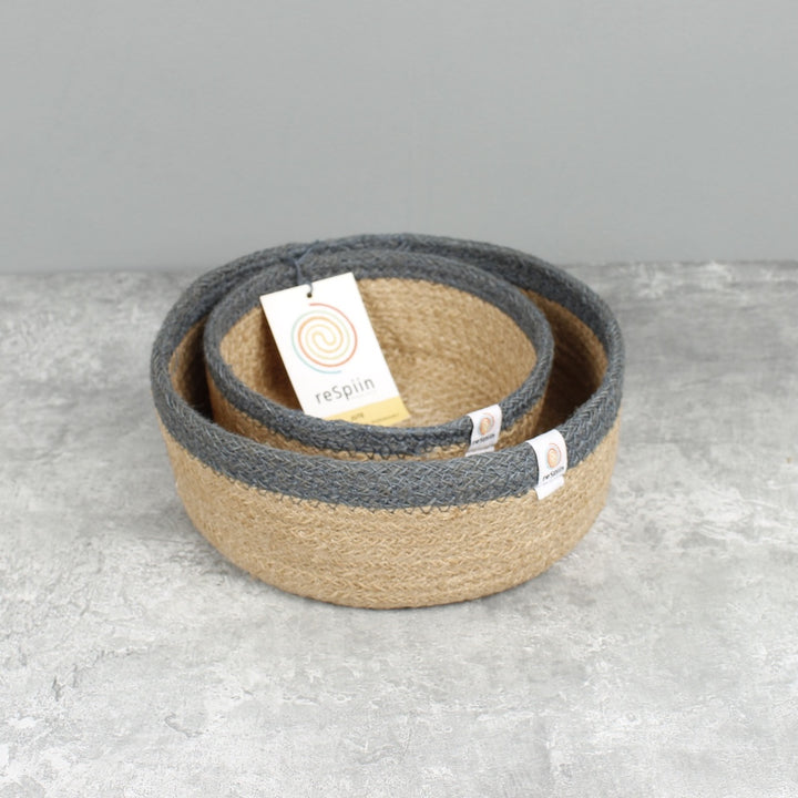 Jute Shallow Basket Set of 2 - Natural/Grey