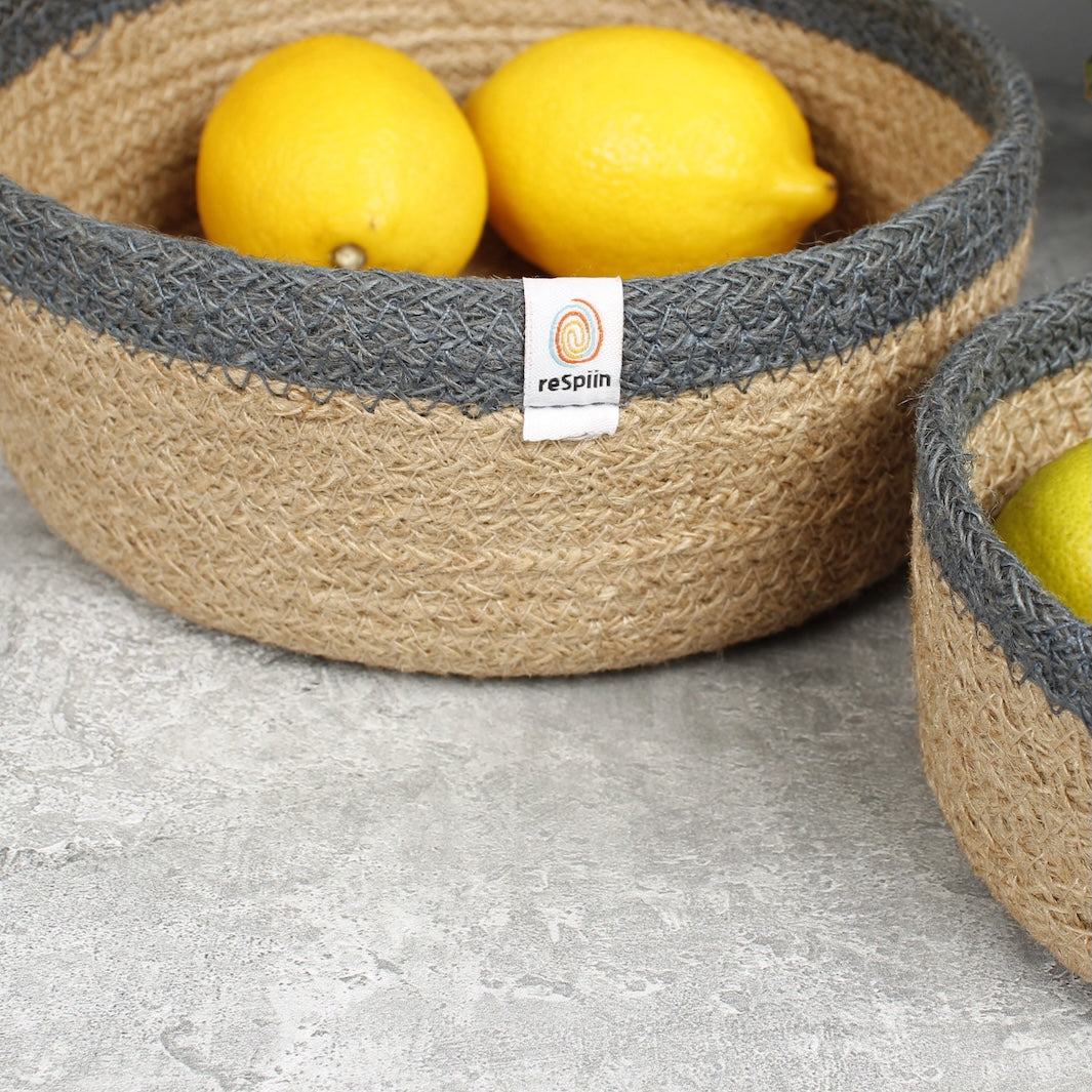Jute Shallow Basket Set of 2 - Natural/Grey