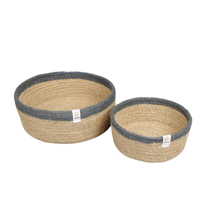 Jute Shallow Basket Set of 2 - Natural/Grey