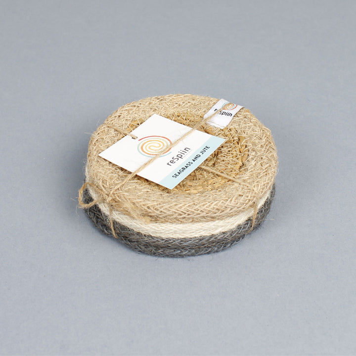 Set of 6 Seagrass & Jute Coasters - Naturals