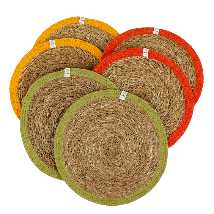 Set of 6 Seagrass & Jute Tablemats - Brights