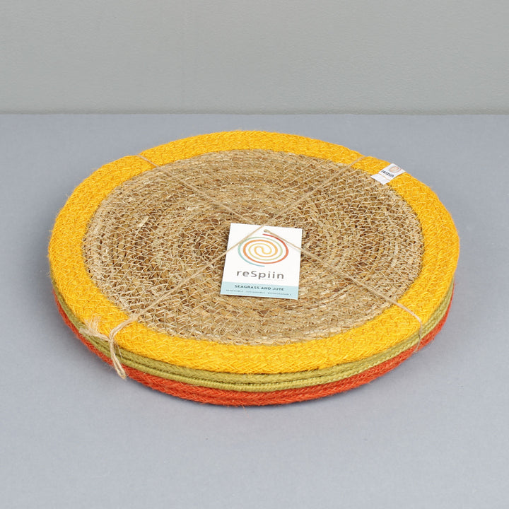 Set of 6 Seagrass & Jute Tablemats - Brights