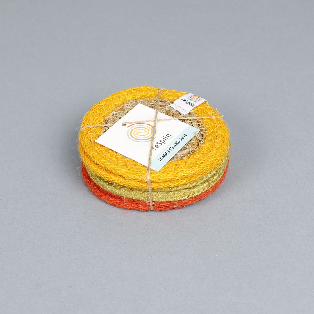 Set of 6 Seagrass & Jute Coasters - Brights