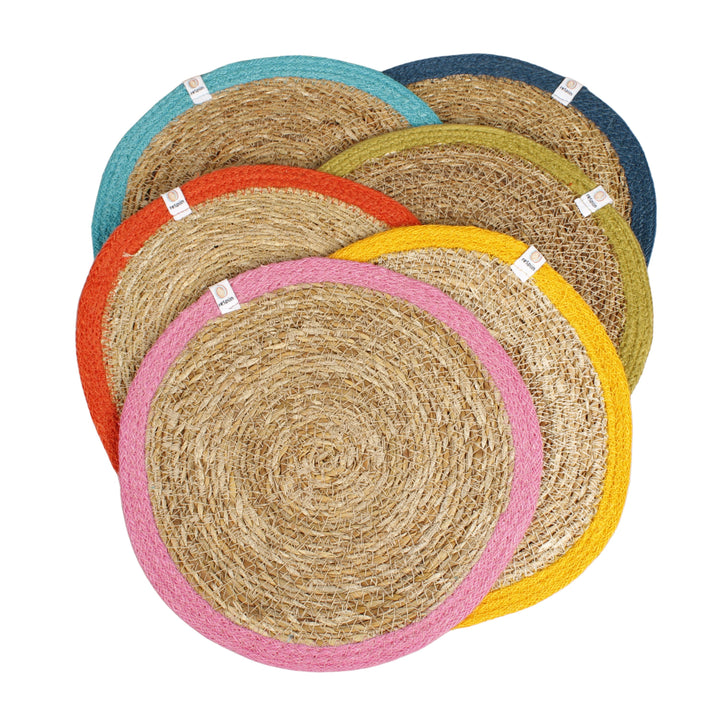 Set of 6 Seagrass & Jute Tablemats - Rainbow