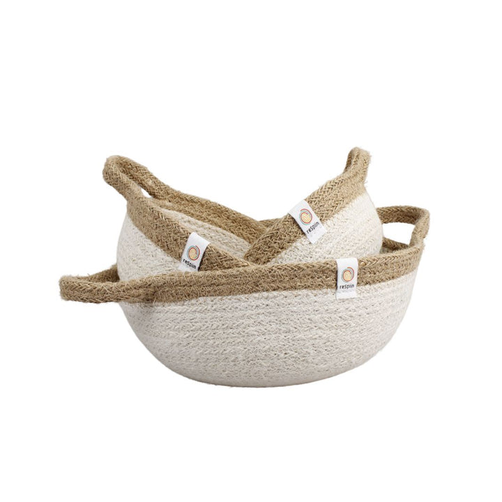 Jute Handled Bowl Set - Natural/White