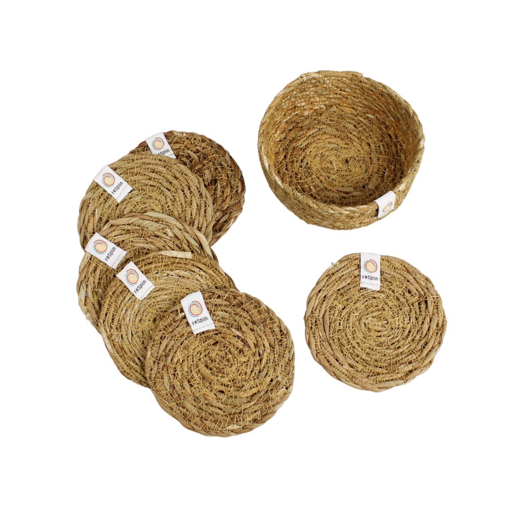 Seagrass Coasters with Holder - Set of 6 - Natural – Green Pioneer