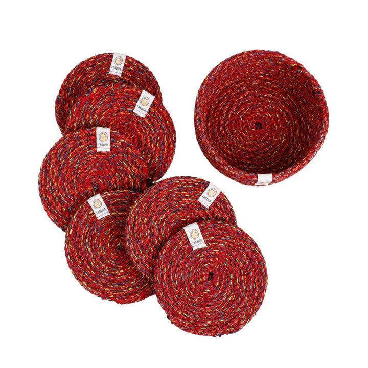 Recycled Cotton Coasters with Holder - Set of 6 - Multicoloured