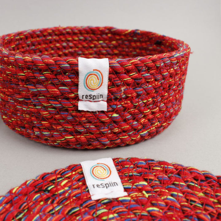 Recycled Cotton Coasters with Holder - Set of 6 - Multicoloured
