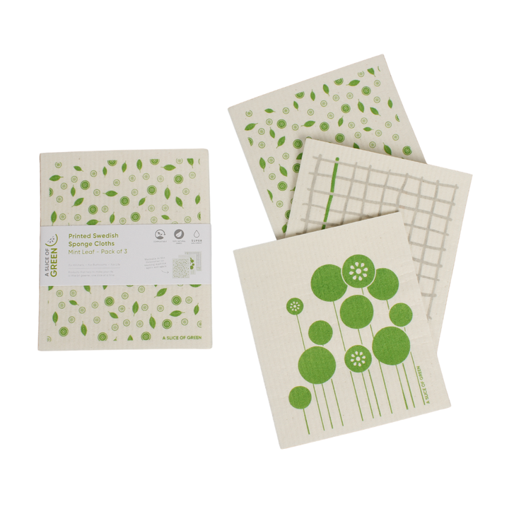 Printed Swedish Sponge Cloths - Pack of 3 - Mint Leaf