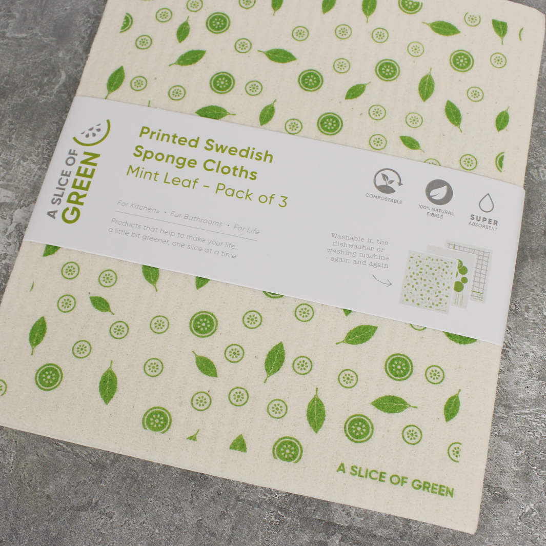 Printed Swedish Sponge Cloths - Pack of 3 - Mint Leaf