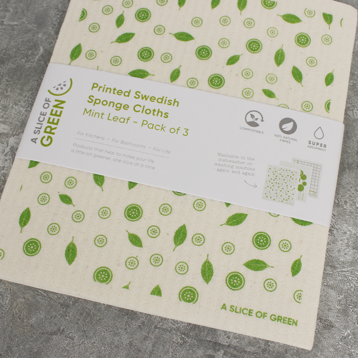 Printed Swedish Sponge Cloths - Pack of 3 - Mint Leaf