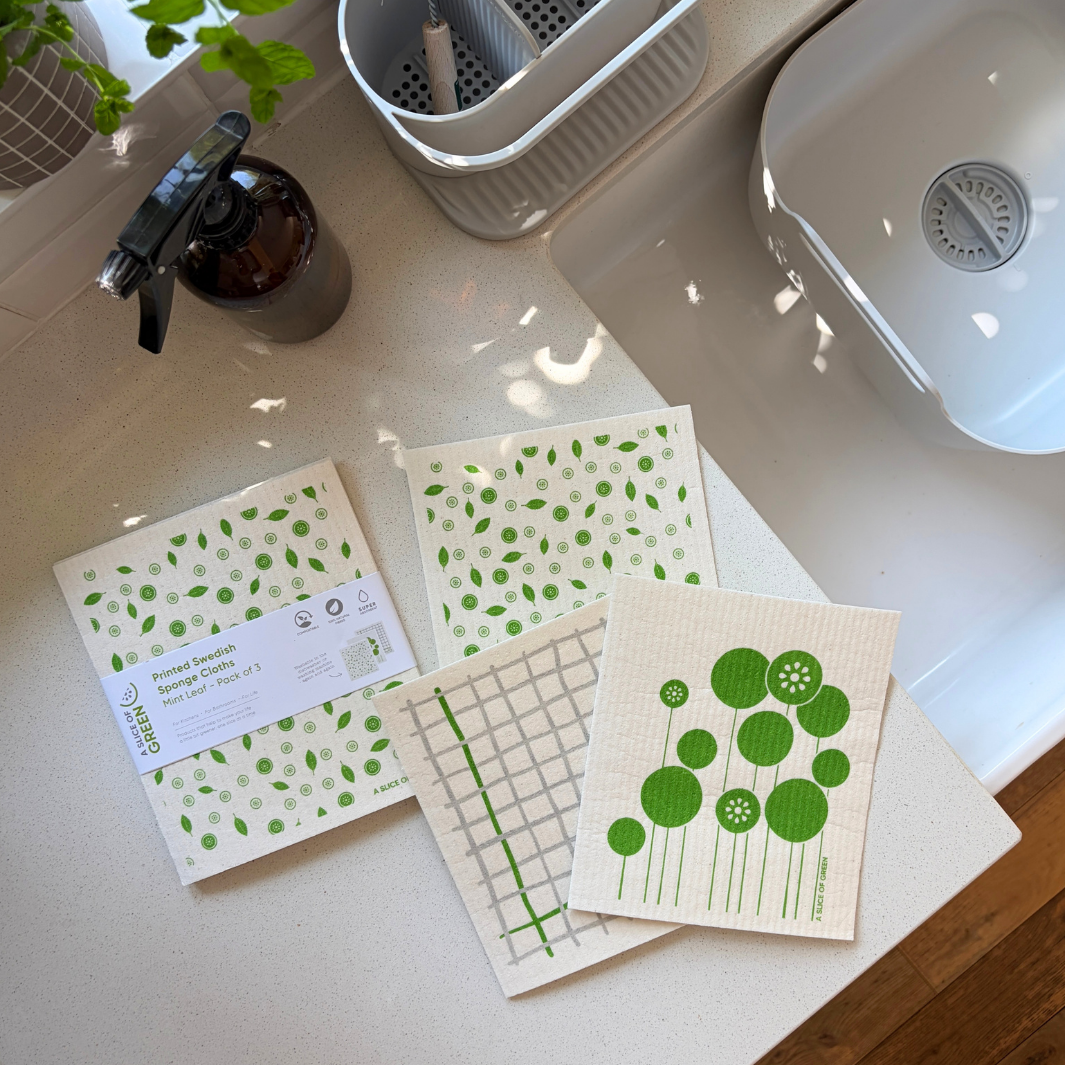 Printed Swedish Sponge Cloths - Pack of 3 - Mint Leaf