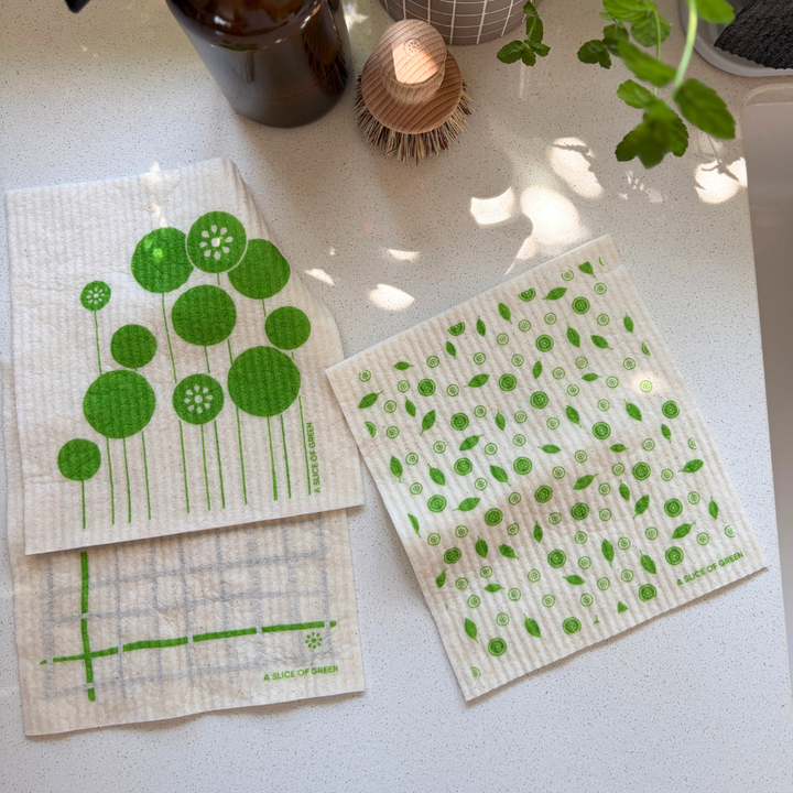 Printed Swedish Sponge Cloths - Pack of 3 - Mint Leaf