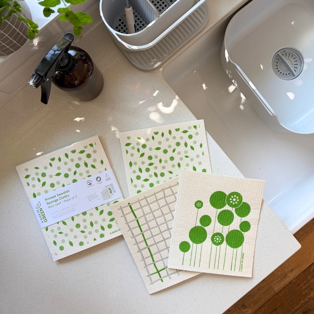 Printed Swedish Sponge Cloths - Pack of 3 - Mint Leaf