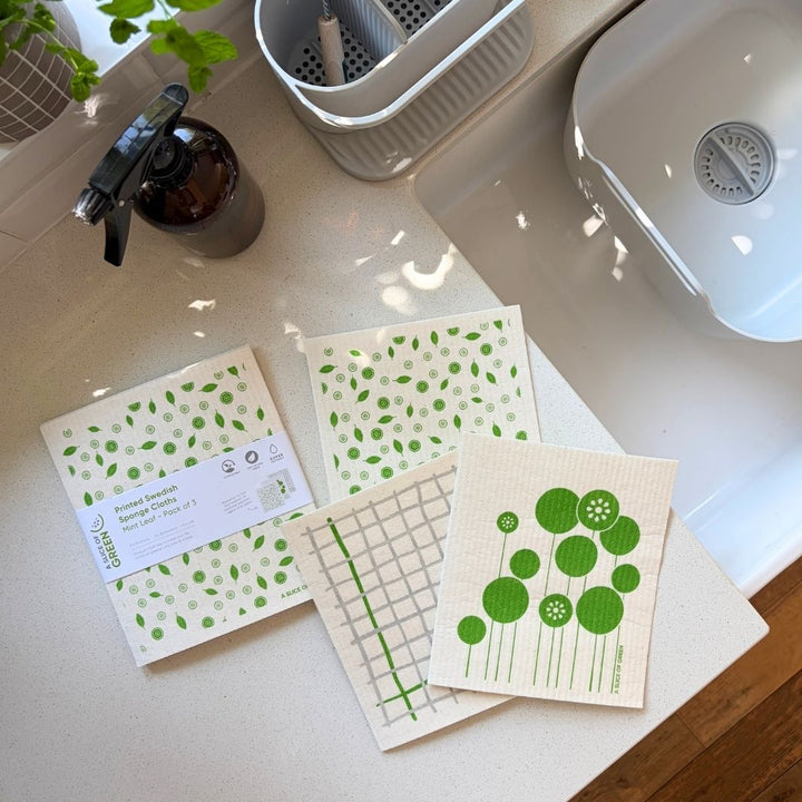 Printed Swedish Sponge Cloths - Pack of 3 - Mint Leaf
