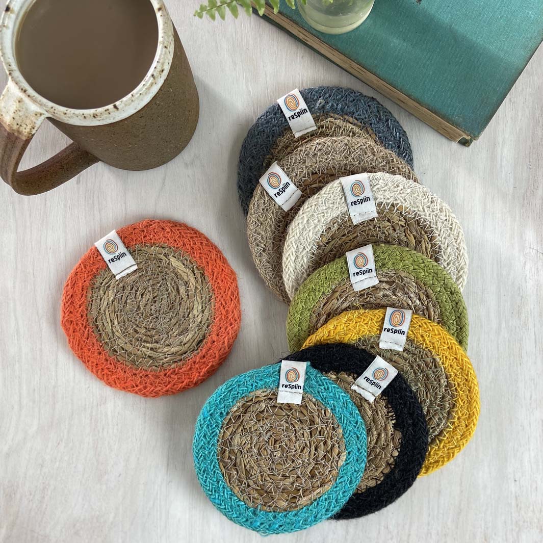 Seagrass & Jute Coaster - Natural/Yellow