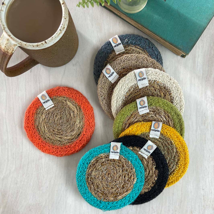 Seagrass & Jute Coaster - Natural/Yellow