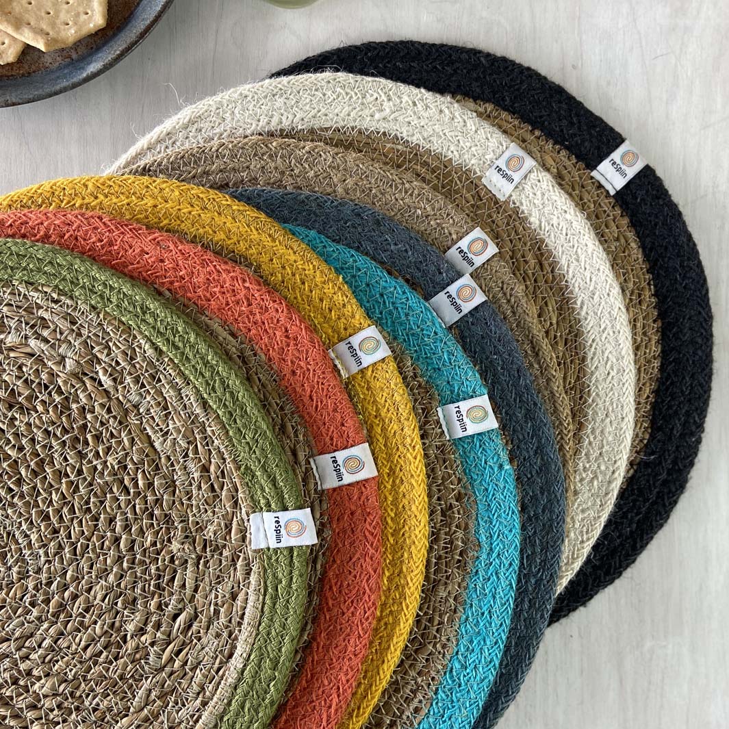 Seagrass & Jute Tablemat - Natural/Turquoise