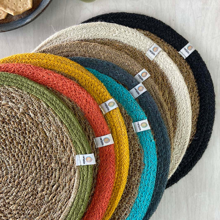 Seagrass & Jute Tablemat - Natural/Turquoise