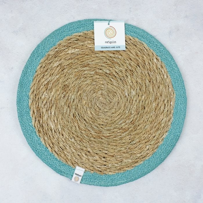Seagrass & Jute Tablemat - Natural/Turquoise